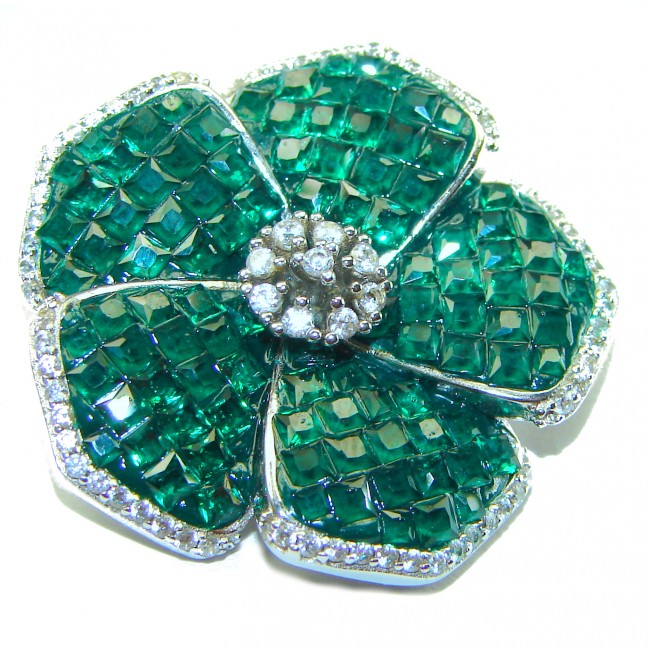 Fancy Flower Authentic Emerald .925 Sterling Silver handmade pendant