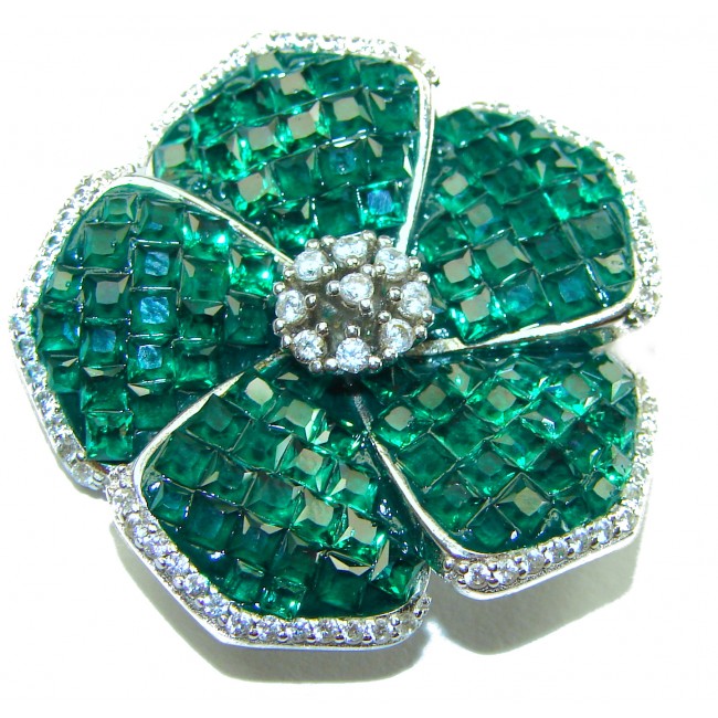 Fancy Flower Authentic Emerald .925 Sterling Silver handmade pendant