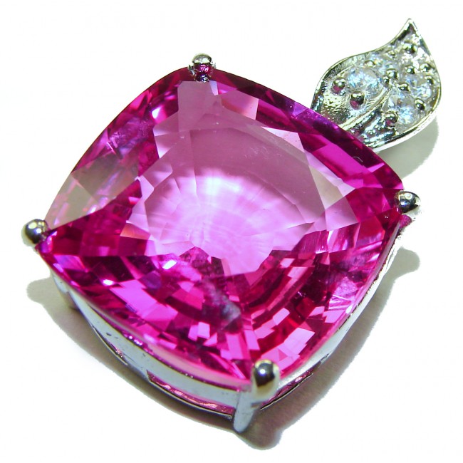 princess cut 47.4 carat Pink Sapphire .925 Sterling Silver handcrafted pendant