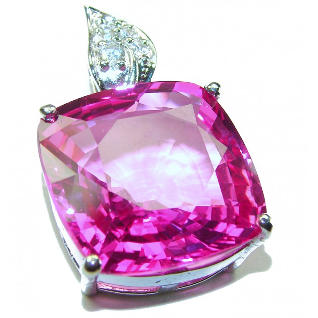 princess cut 47.4 carat Pink Sapphire .925 Sterling Silver handcrafted pendant