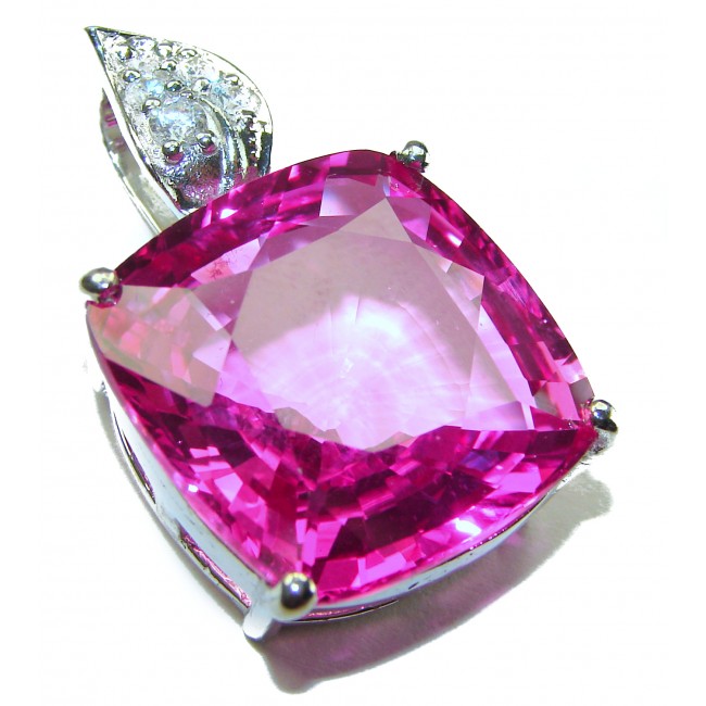 princess cut 47.4 carat Pink Sapphire .925 Sterling Silver handcrafted pendant