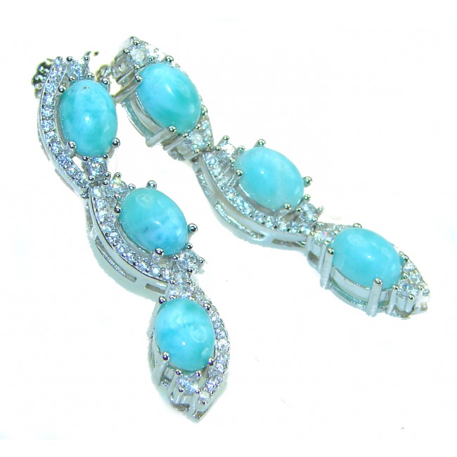 Caribbean Beauty Genuine Blue Larimar .925 Sterling Silver handmade earrings