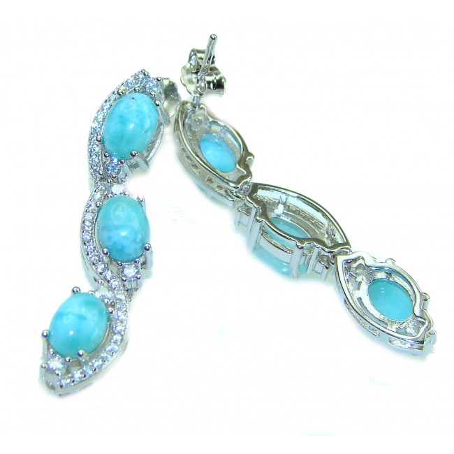 Caribbean Beauty Genuine Blue Larimar .925 Sterling Silver handmade earrings