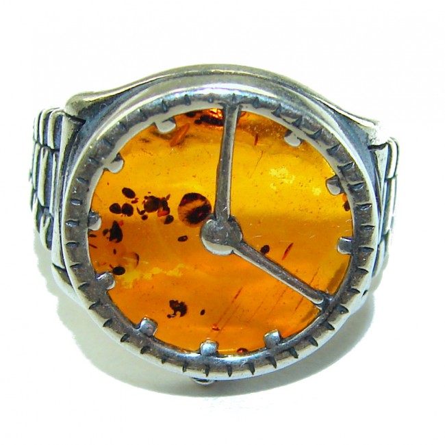 It's 4 O'Clock Somewhere Watch Authentic Baltic Amber .925 Sterling Silver handcrafted ring; s. 7 adjustable