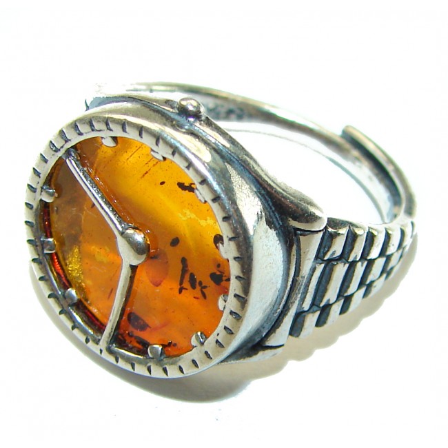 It's 4 O'Clock Somewhere Watch Authentic Baltic Amber .925 Sterling Silver handcrafted ring; s. 7 adjustable