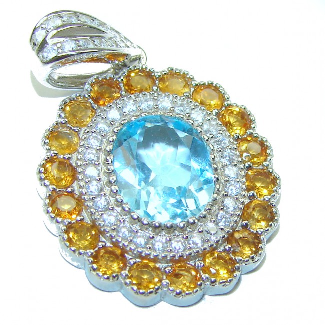 Precious Treasure 9.5 carat Swiss Blue Topaz .925 Sterling Silver handmade Pendant