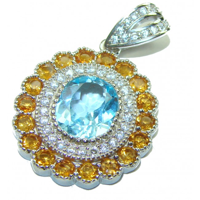 Precious Treasure 9.5 carat Swiss Blue Topaz .925 Sterling Silver handmade Pendant