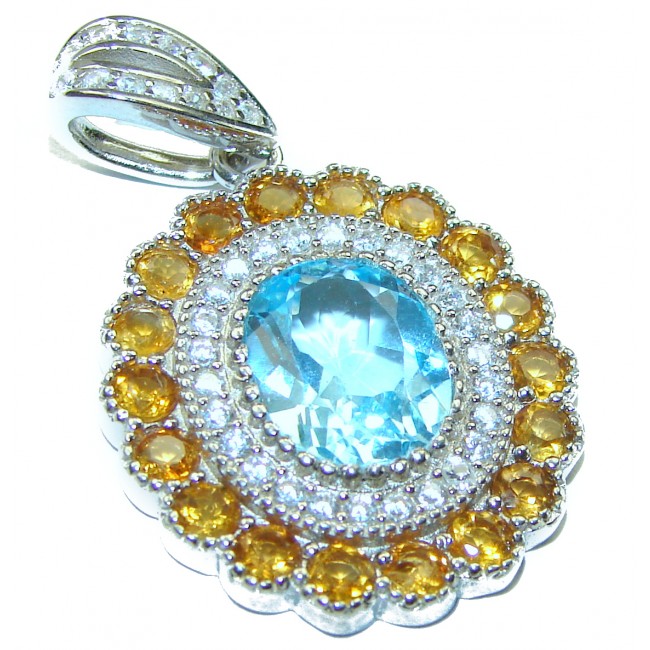 Precious Treasure 9.5 carat Swiss Blue Topaz .925 Sterling Silver handmade Pendant