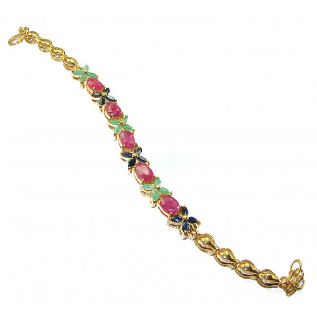 Luxurious Ruby Emerald Sapphire 14K Gold over .925 Sterling Silver handcrafted Bracelet