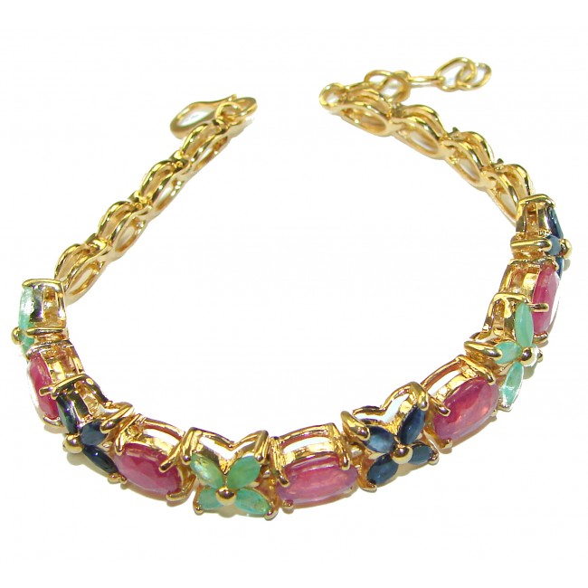 Luxurious Ruby Emerald Sapphire 14K Gold over .925 Sterling Silver handcrafted Bracelet