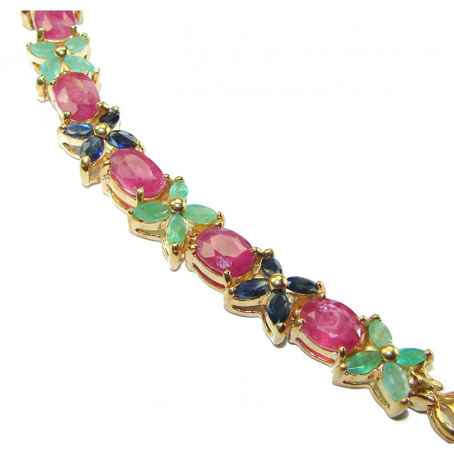 Luxurious Ruby Emerald Sapphire 14K Gold over .925 Sterling Silver handcrafted Bracelet