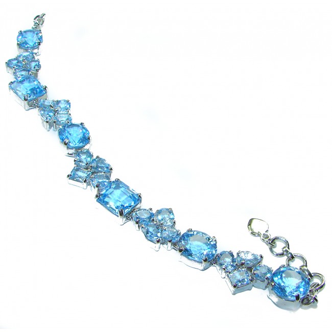 Ocean Inspired genuine Swiss Blue Topaz .925 Sterling Silver handcrafted Statement Bracelet