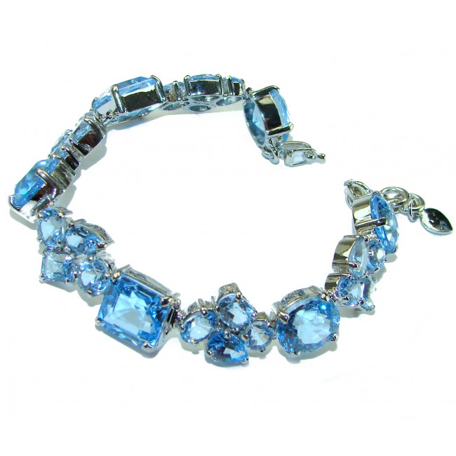 Ocean Inspired genuine Swiss Blue Topaz .925 Sterling Silver handcrafted Statement Bracelet