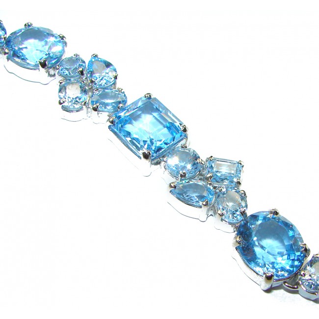 Ocean Inspired genuine Swiss Blue Topaz .925 Sterling Silver handcrafted Statement Bracelet