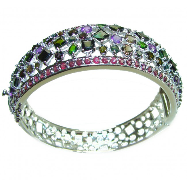 Authentic Amethyst Chrome Diopside .925 Sterling Silver handmade bangle Bracelet