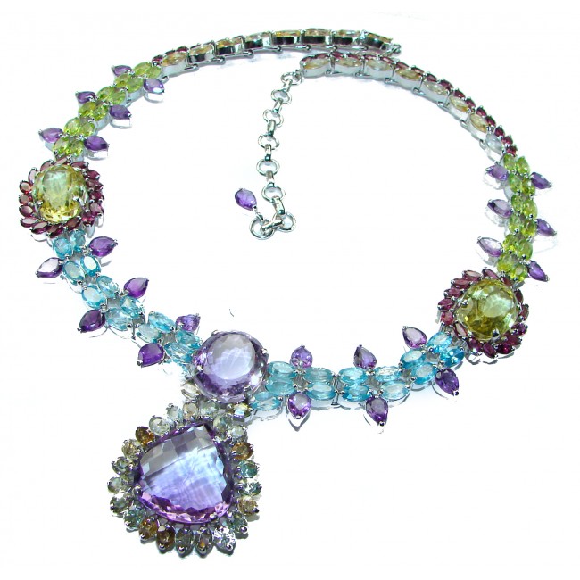 Lavender Beauty Pink Amethyst .925 Sterling Silver handcrafted Large Statement necklace