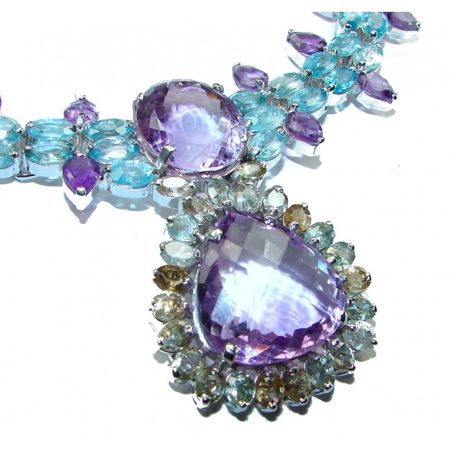 Lavender Beauty Pink Amethyst .925 Sterling Silver handcrafted Large Statement necklace