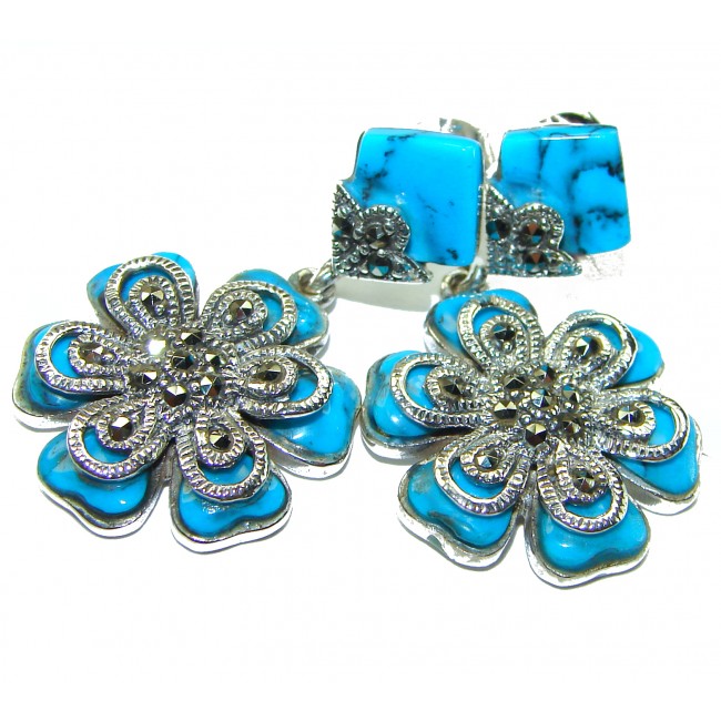 One of a kind Precious natural Turquoise .925 Sterling Silver handcrafted Earrings