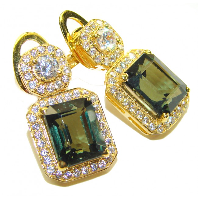 Giovanna Incredible Design Grandidierite 18K Gold over .925 Sterling Silver handcrafted earrings