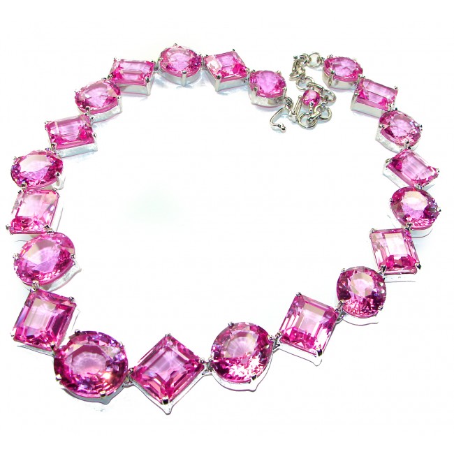 Genevieve Huge Electric Pink Sapphire .925 Sterling Silver handcrafted Statement necklace