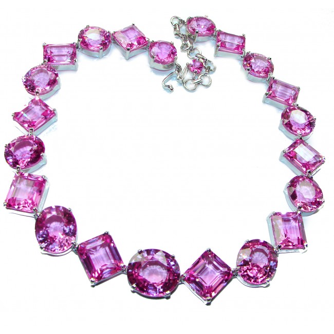 Genevieve Huge Electric Pink Sapphire .925 Sterling Silver handcrafted Statement necklace