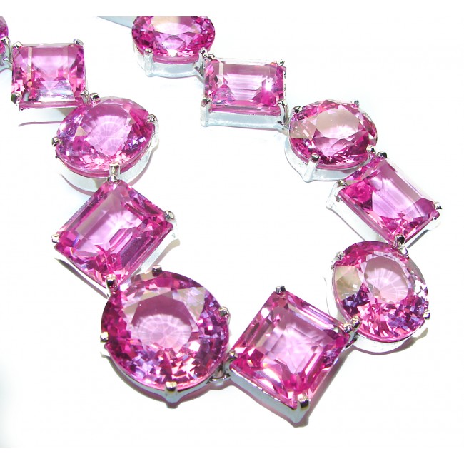 Genevieve Huge Electric Pink Sapphire .925 Sterling Silver handcrafted Statement necklace