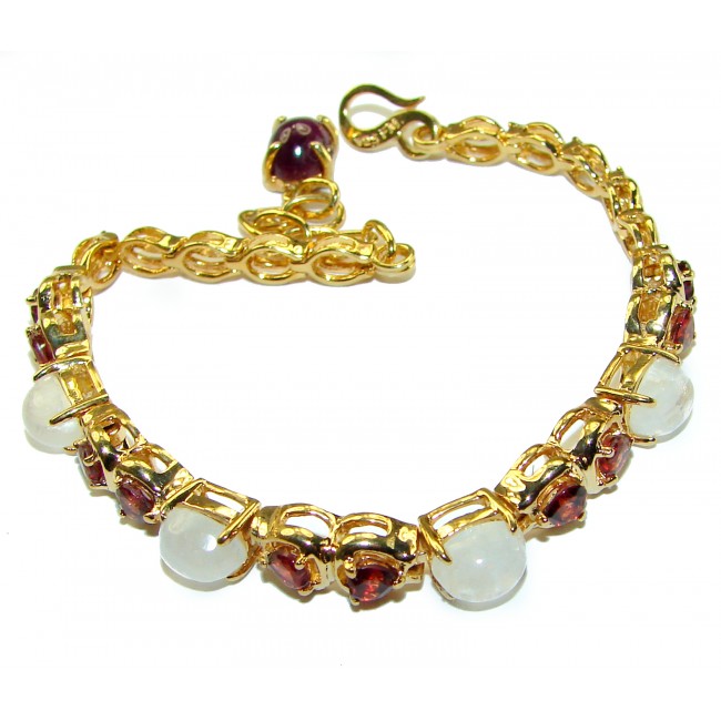 Genuine Rainbow Moonstone Ruby 14K Gold over .925 Sterling Silver handmade Bracelet