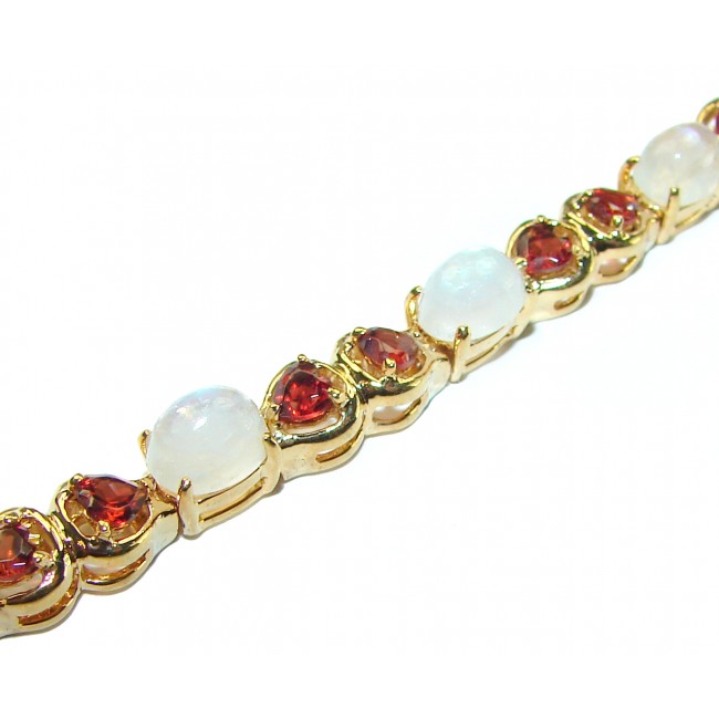 Genuine Rainbow Moonstone Ruby 14K Gold over .925 Sterling Silver handmade Bracelet