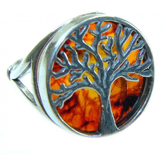 Family Tree Authentic Baltic Amber .925 Sterling Silver handcrafted ring s. 6 1/4