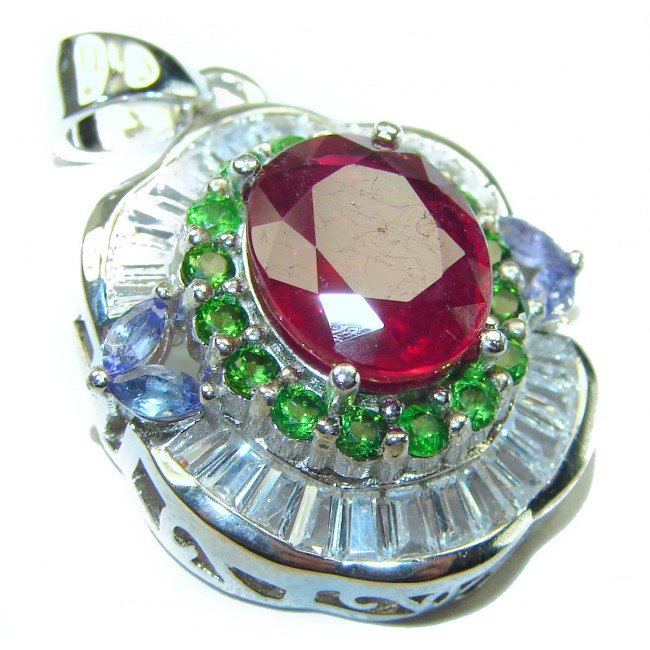 Authentic 8.5 carat Ruby Tanznaite Chrome Diopside .925 Sterling Silver handcrafted Pendant