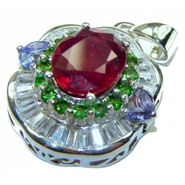 Authentic 8.5 carat Ruby Tanznaite Chrome Diopside .925 Sterling Silver handcrafted Pendant