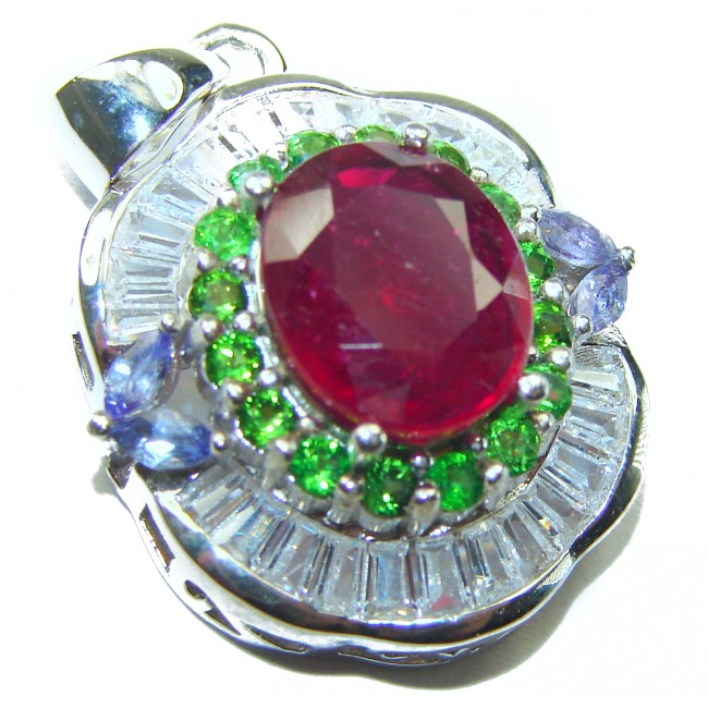 Authentic 8.5 carat Ruby Tanznaite Chrome Diopside .925 Sterling Silver handcrafted Pendant