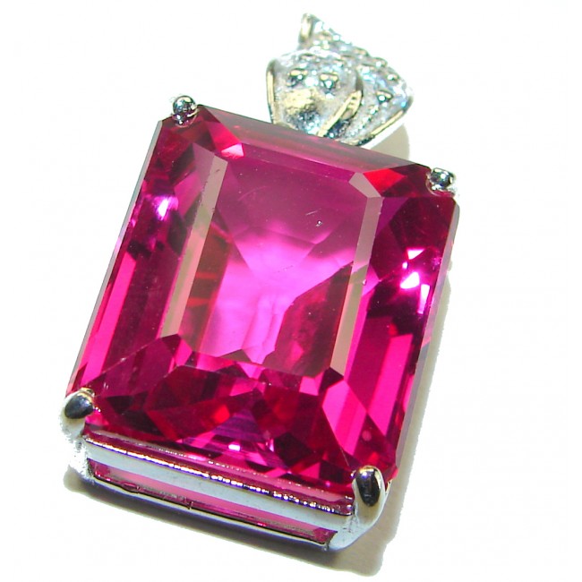 Baguette cut cut 36.4 carat Fuchsia Pink Sapphire .925 Sterling Silver handcrafted pendant