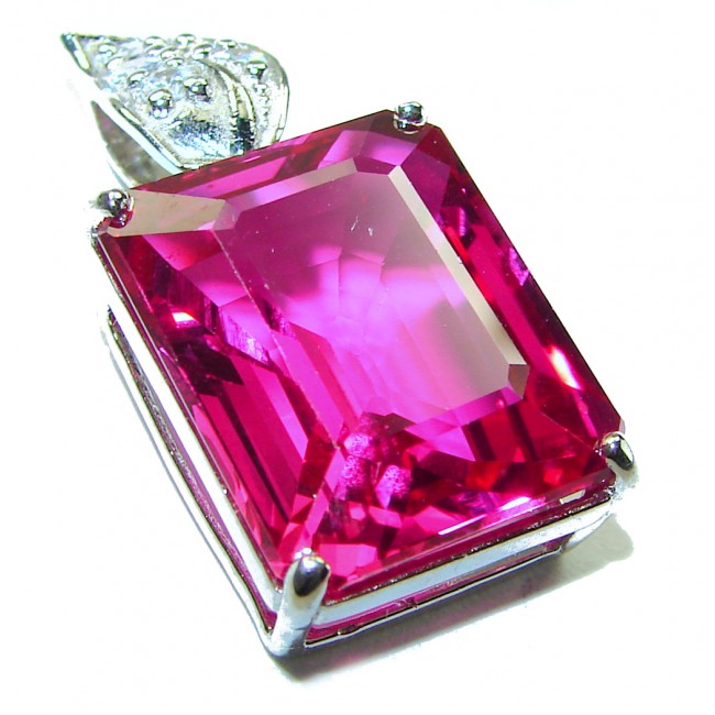 Baguette cut cut 36.4 carat Fuchsia Pink Sapphire .925 Sterling Silver handcrafted pendant