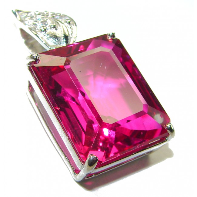 Baguette cut cut 36.4 carat Fuchsia Pink Sapphire .925 Sterling Silver handcrafted pendant