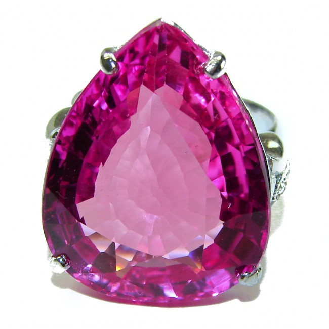 Velvet Heart Pink Sapphire - Pear Cut - 49.5 carat .925 Silver handcrafted Cocktail Ring s. 9