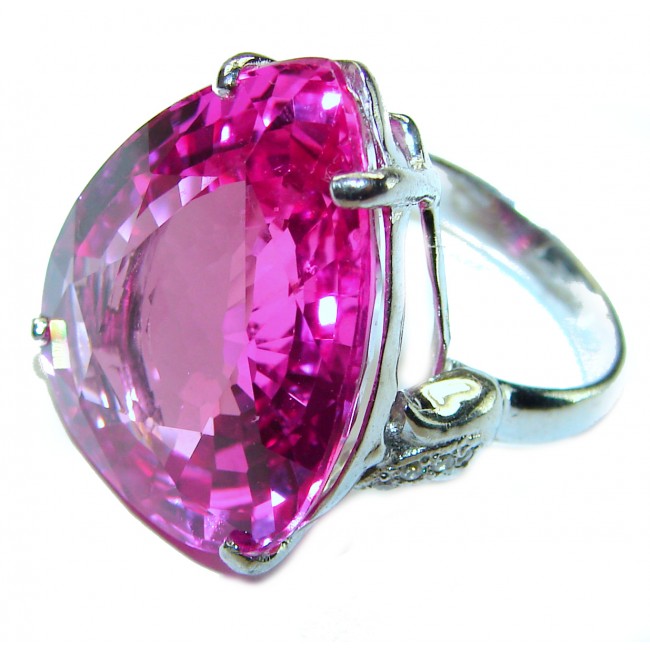 Velvet Heart Pink Sapphire - Pear Cut - 49.5 carat .925 Silver handcrafted Cocktail Ring s. 9