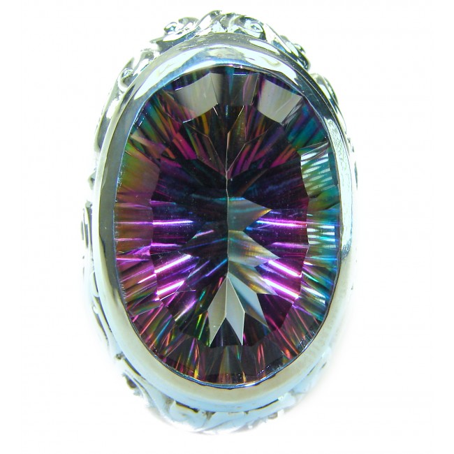 Massive Mystic Topaz .925 Sterling Silver handcrafted Large ring size 7 1/4