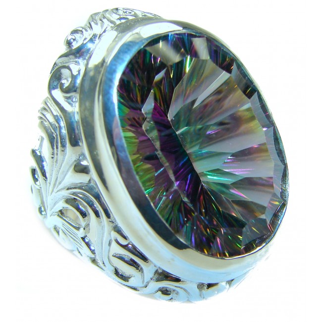 Massive Mystic Topaz .925 Sterling Silver handcrafted Large ring size 7 1/4