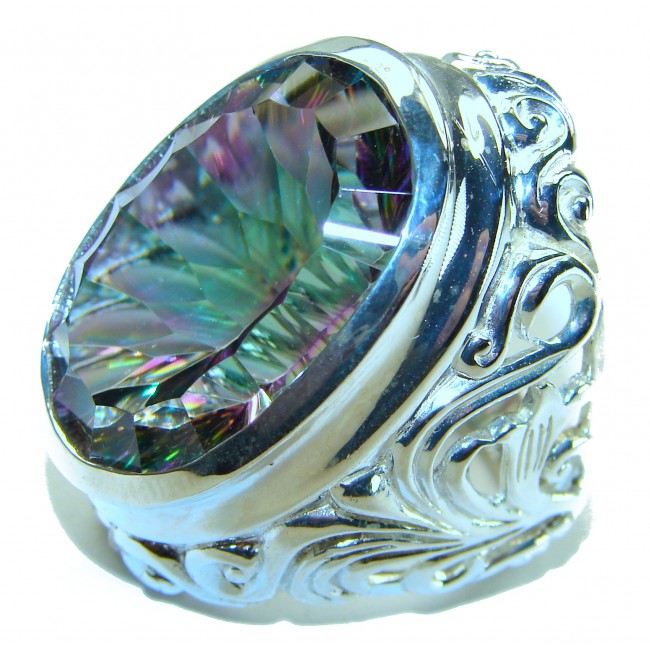 Massive Mystic Topaz .925 Sterling Silver handcrafted Large ring size 7 1/4