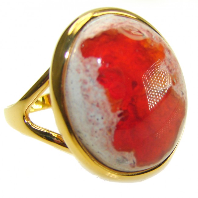 Queen of Fire best quality Mexican Opal 18K Gold over .925 Sterling Silver handmade ring 8 1/4