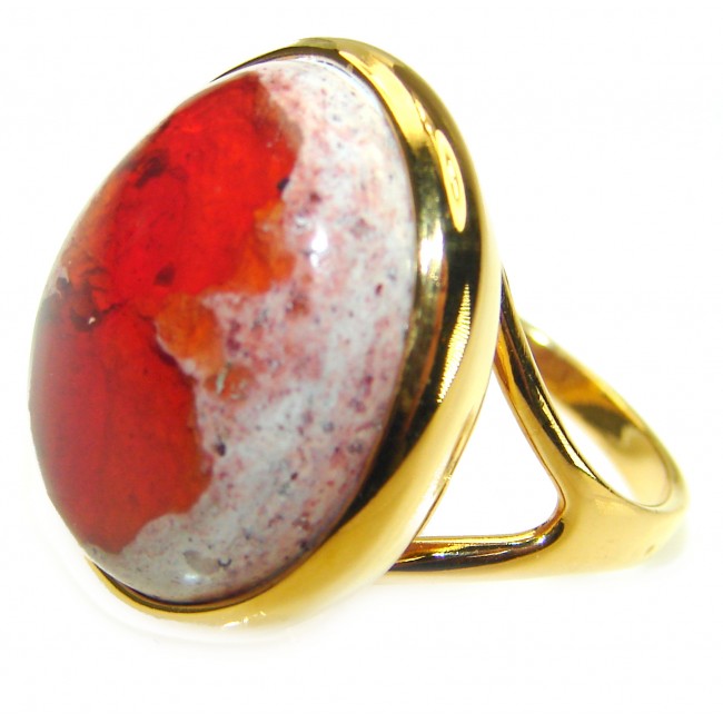 Queen of Fire best quality Mexican Opal 18K Gold over .925 Sterling Silver handmade ring 8 1/4