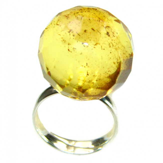 Modern Concept Golden Sphere - Natural faceted Baltic Amber .925 Sterling Silver ring s. 8 adjustable