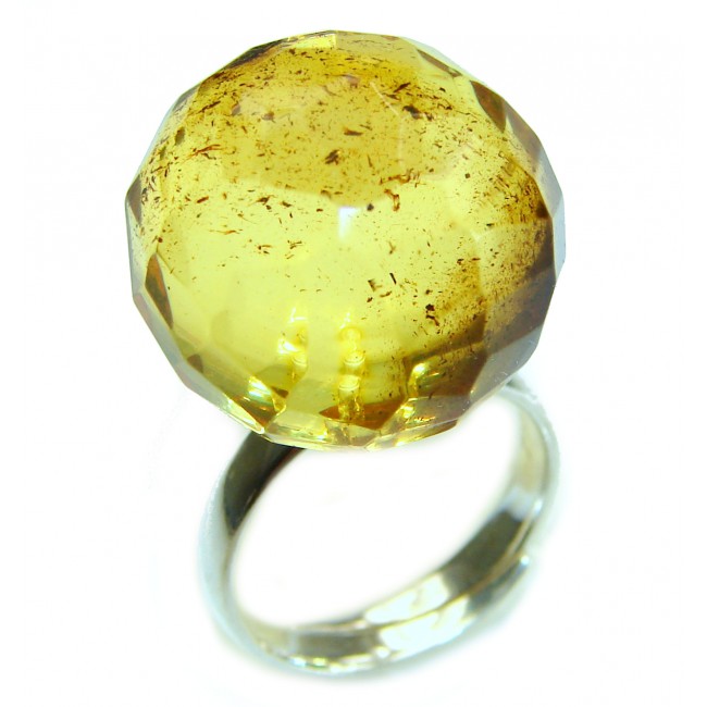 Modern Concept Golden Sphere - Natural faceted Baltic Amber .925 Sterling Silver ring s. 8 adjustable