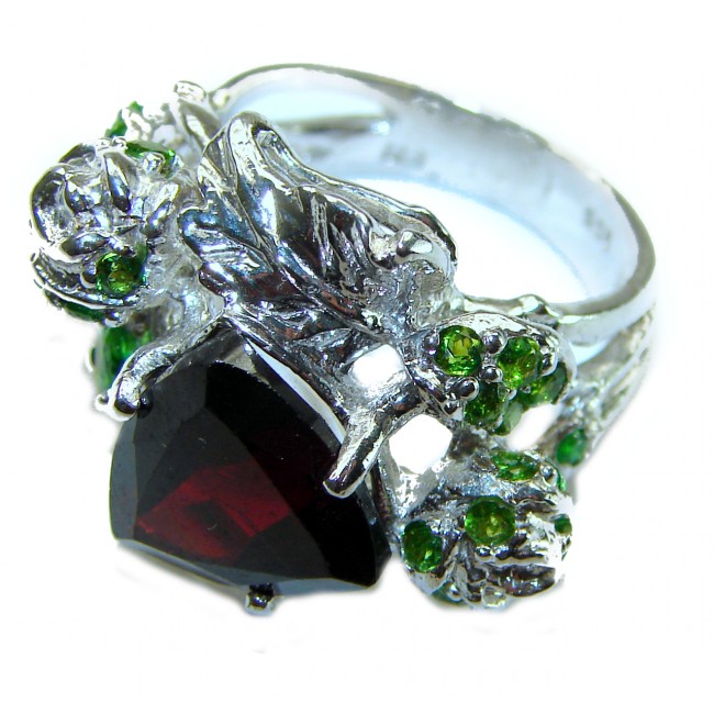 Floral Design Authentic Garnet .925 Sterling Silver handcrafted Ring size 9 1/2