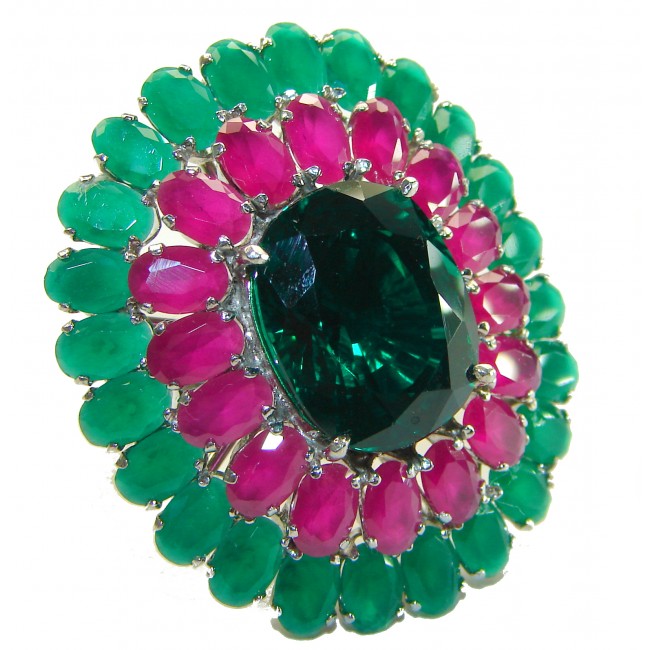 An exuberantly Large Marvelous Green Topaz Ruby .925 Silver handcrafted Statement Ring s. 7 3/4