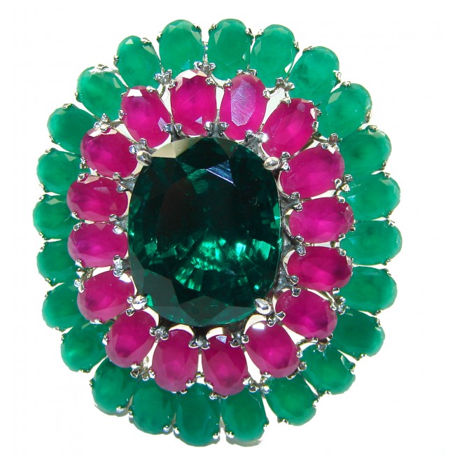 An exuberantly Large Marvelous Green Topaz Ruby .925 Silver handcrafted Statement Ring s. 7 3/4