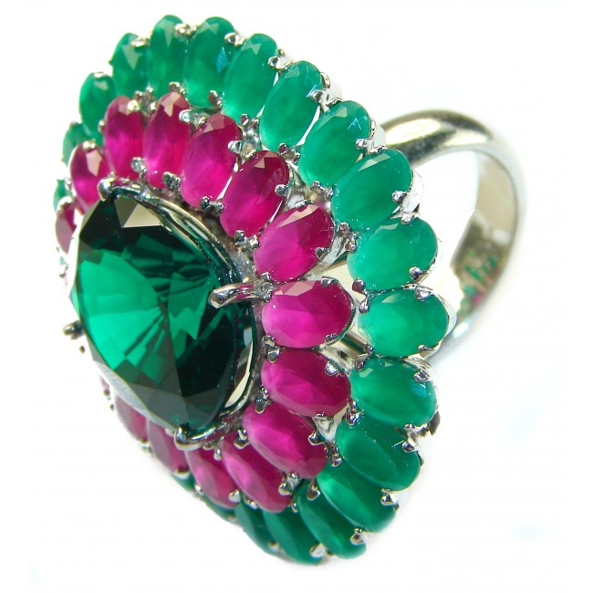 An exuberantly Large Marvelous Green Topaz Ruby .925 Silver handcrafted Statement Ring s. 7 3/4