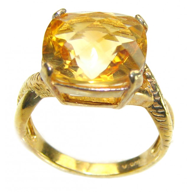 Authentic Citrine 14k Gold over .925 Sterling Silver handmade Cocktail Ring s. 6