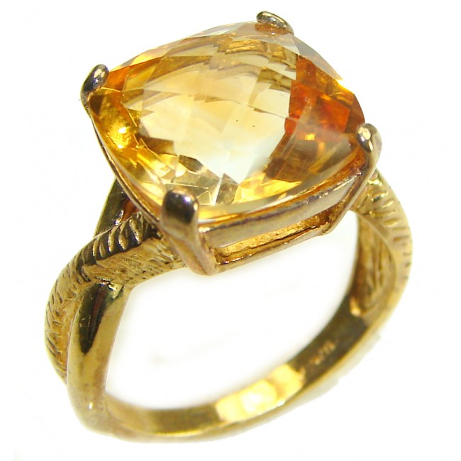 Authentic Citrine 14k Gold over .925 Sterling Silver handmade Cocktail Ring s. 6